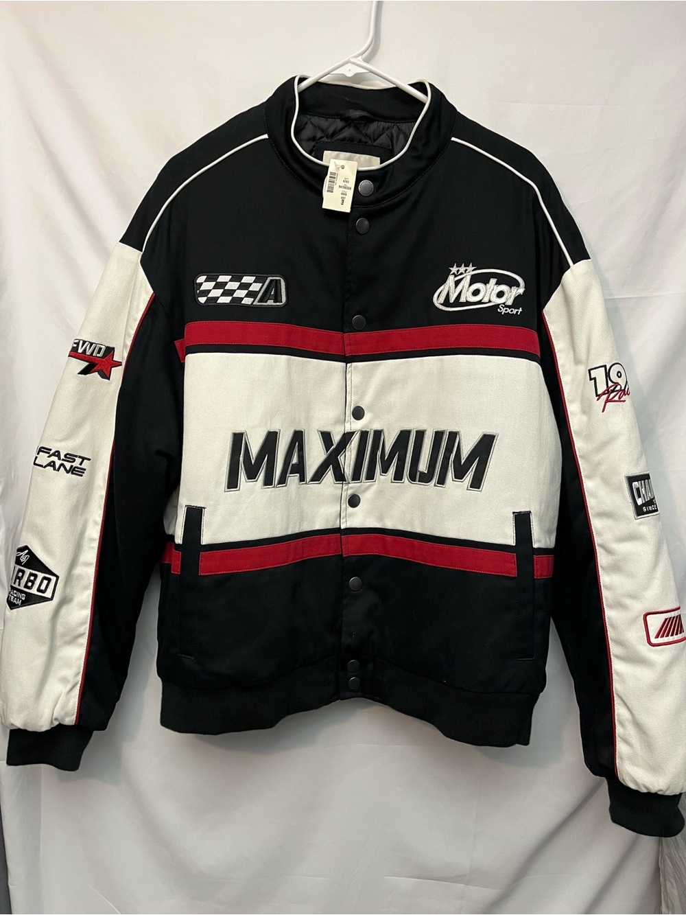 Aeropostale Black, White & Red Racing Bomber Jacket